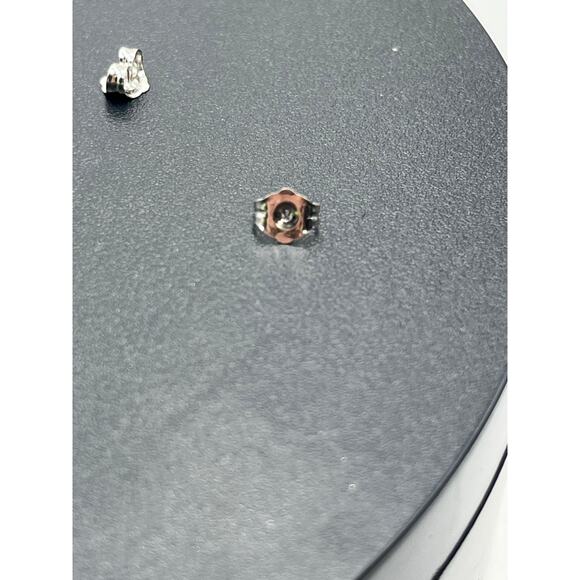 LM Signed 14k White Gold 4 Prong 5mm Round Stud Solitaire CZ Earrings - Picture 9 of 14